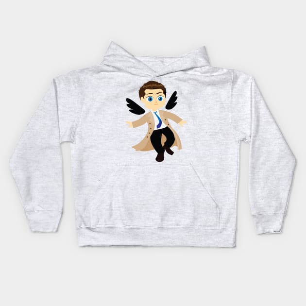 Cute Angel Castiel Supernatural Chibi Kids Hoodie by Alice_Wieckowska